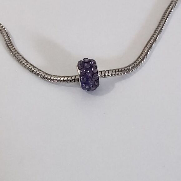 Silver Purple with Purple Rhinestones Charm for Pandora Style Bracelet - Picture 1 of 3